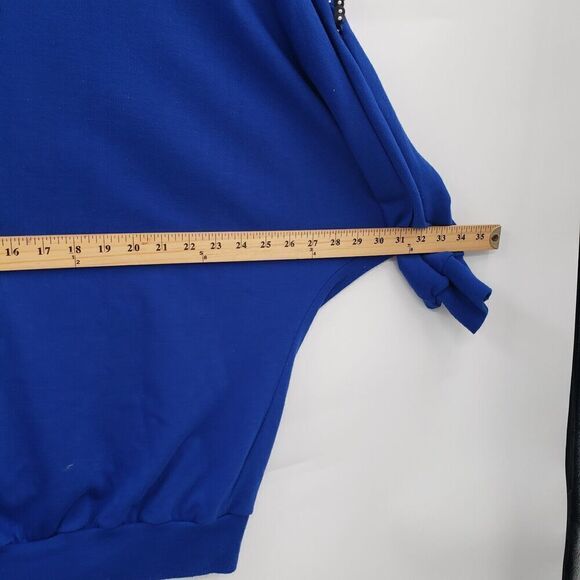 Vintage 80's Bling Sweatshirt Womens Large Blue Sequin Rhinestones Dolman Sleeve - Picture 8 of 13